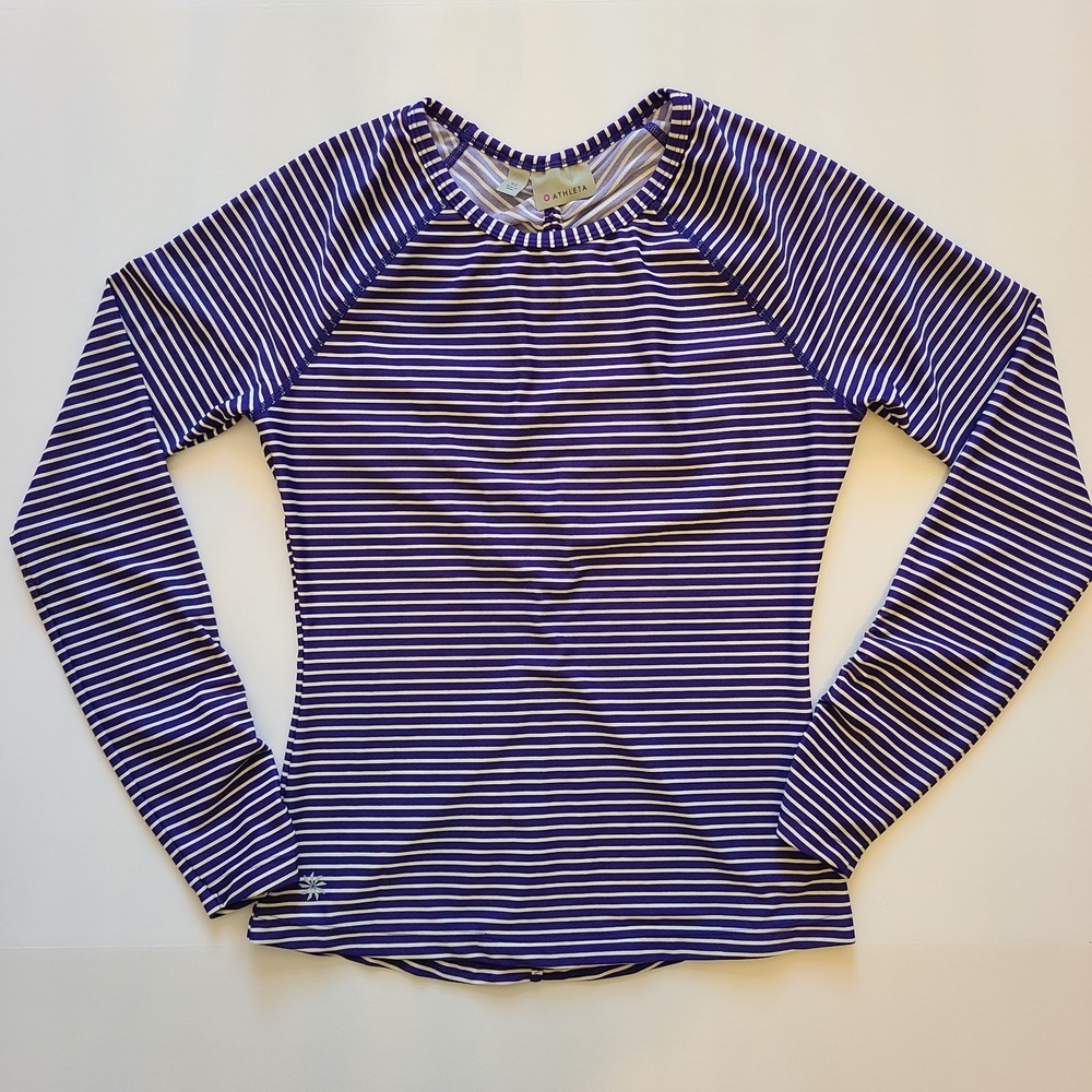 Athleta Gardenia Grove Rash Guard Size  Extra Small Swim Top Navy White Stripes